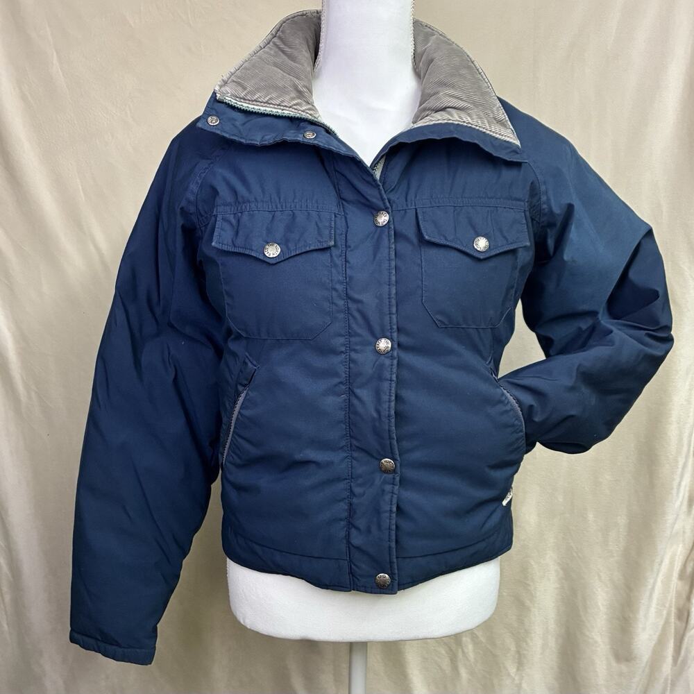 The NorthFace Down Jacket Coat Women Medium Light Blue Brown Tag USA VTG 90s Rar